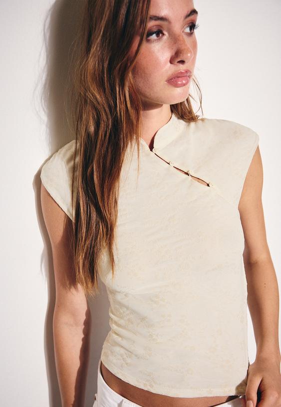 tshirt met kraag met bandje en vlokprint