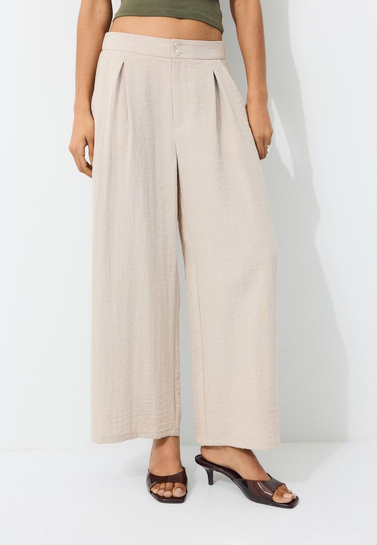 keten gorunumlu culotte pantolon