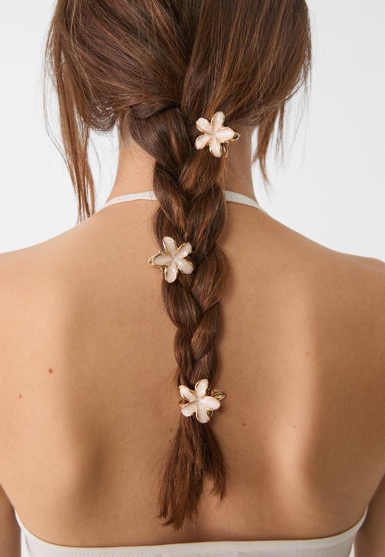 Stradivarius Σετ 6 Μίνι Τσιμπιδάκια Λουλούδια Εκρού Os φωτογραφία