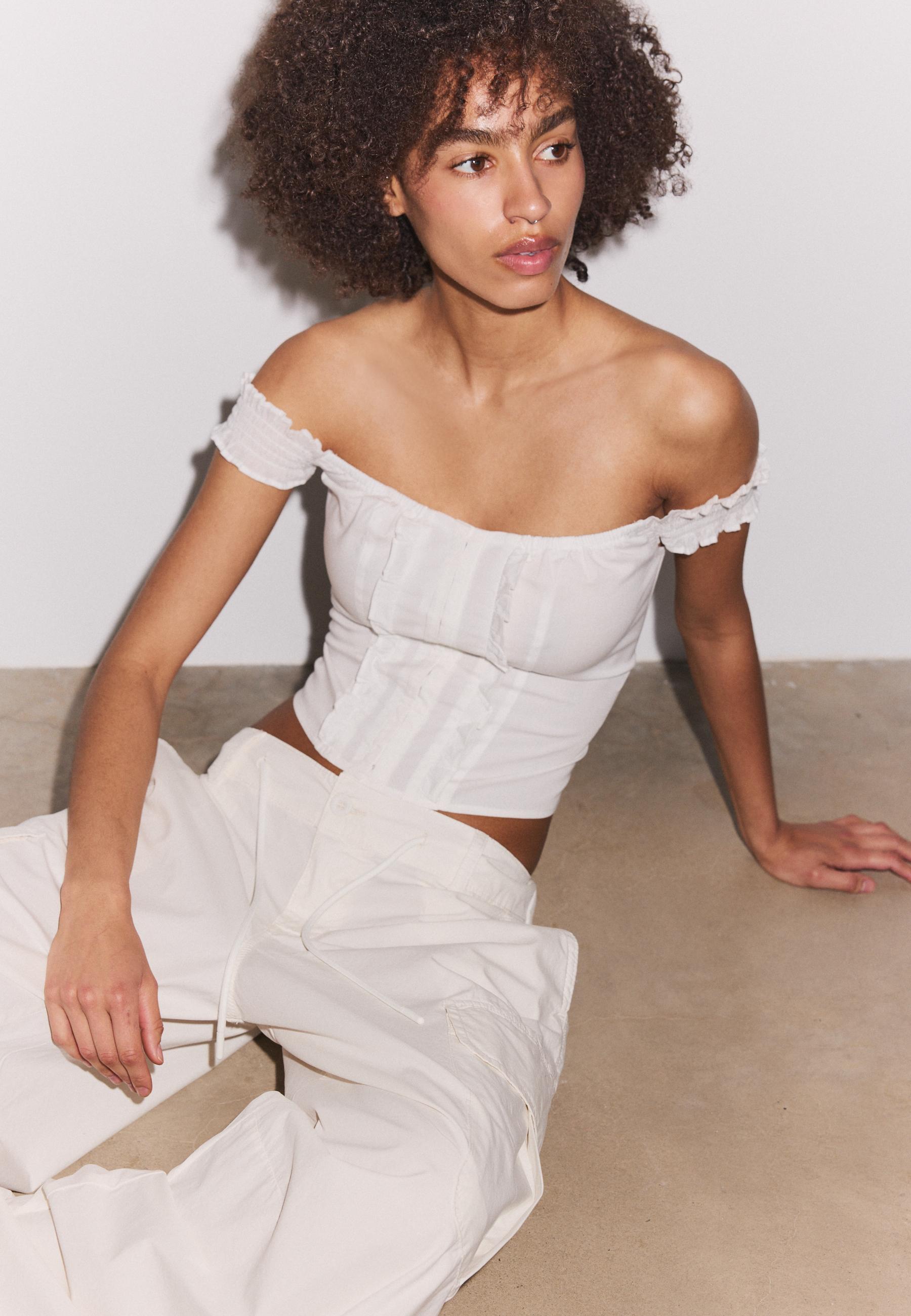 Ruffled corset top — Ecru