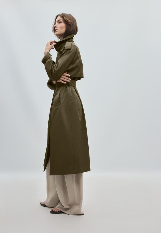 Stradivarius Long Basic Trench Coat Khaki M