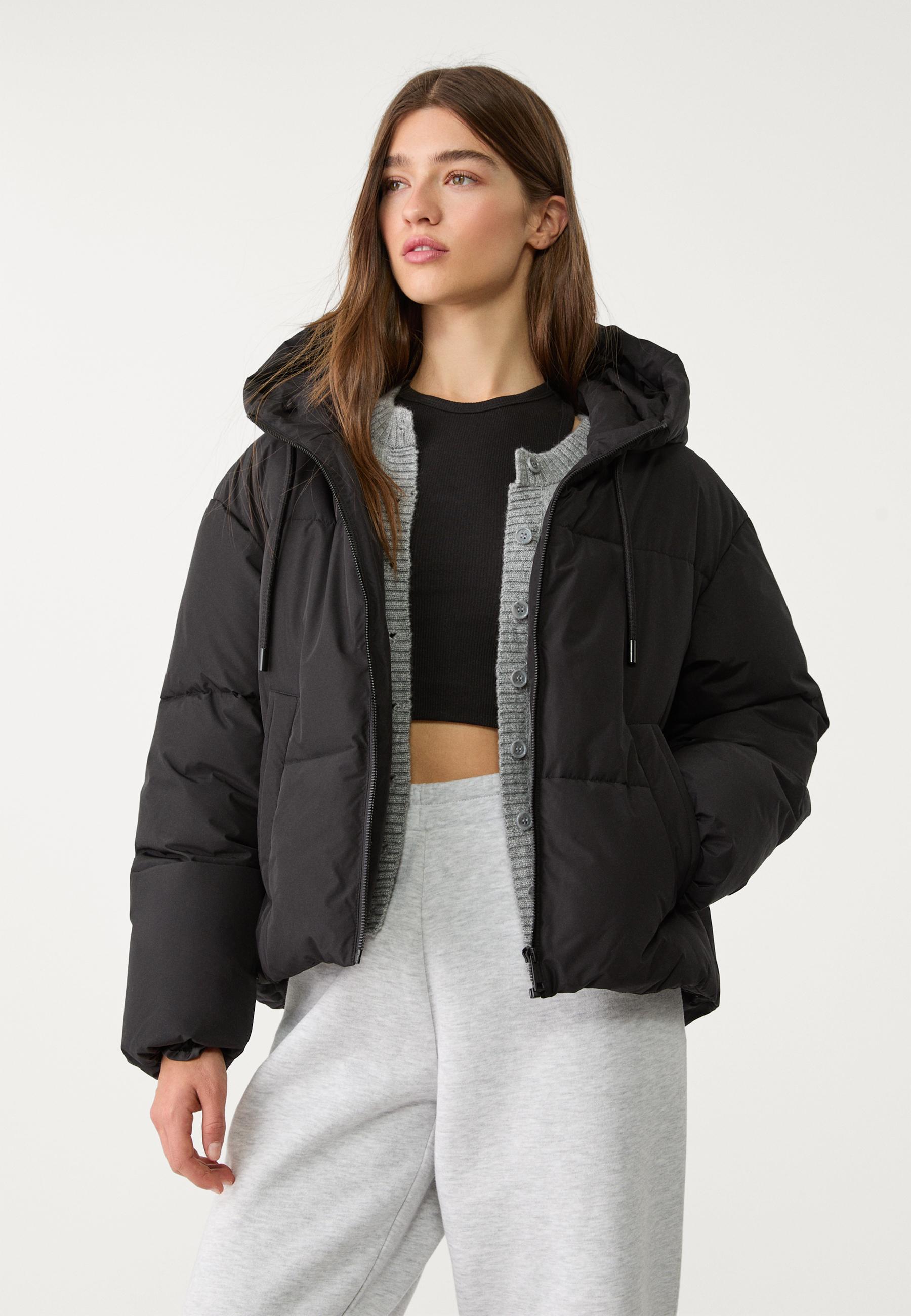 Oversize puffer jacket with hood - Women's fashion