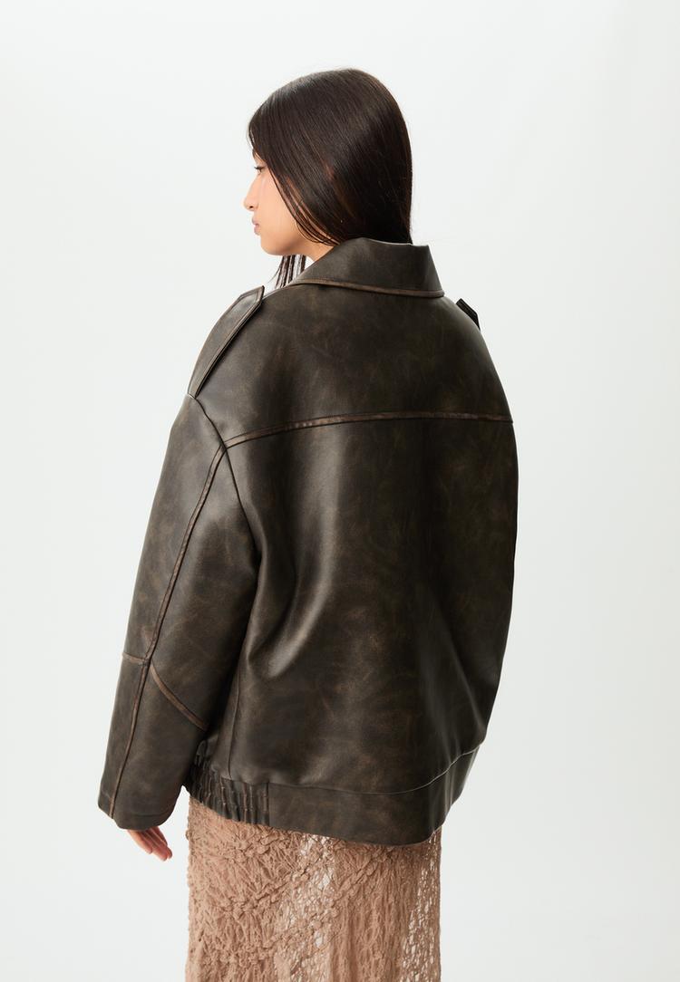 oversize contrast leather effect jacket