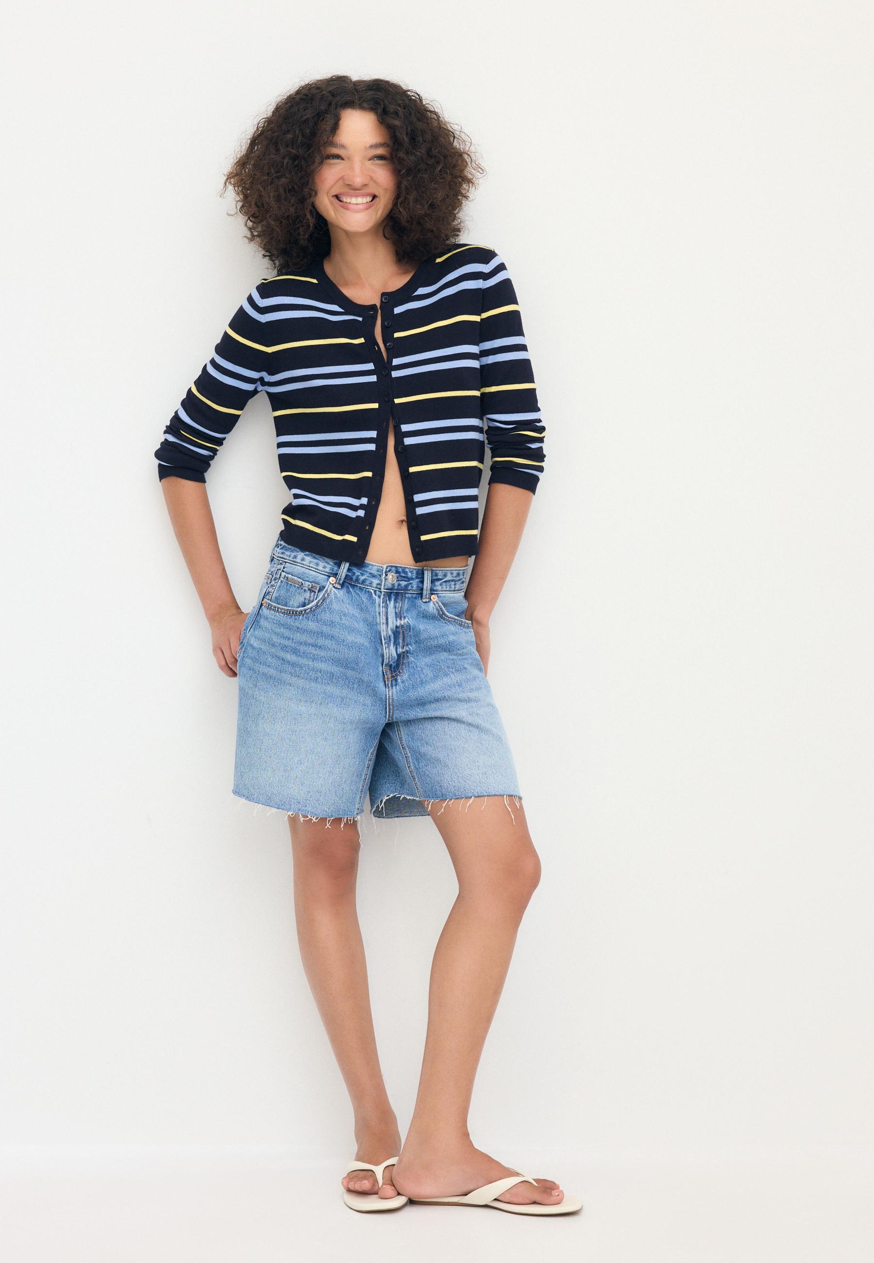 Stradivarius Πλεκτή Ζακέτα Navy Blue M