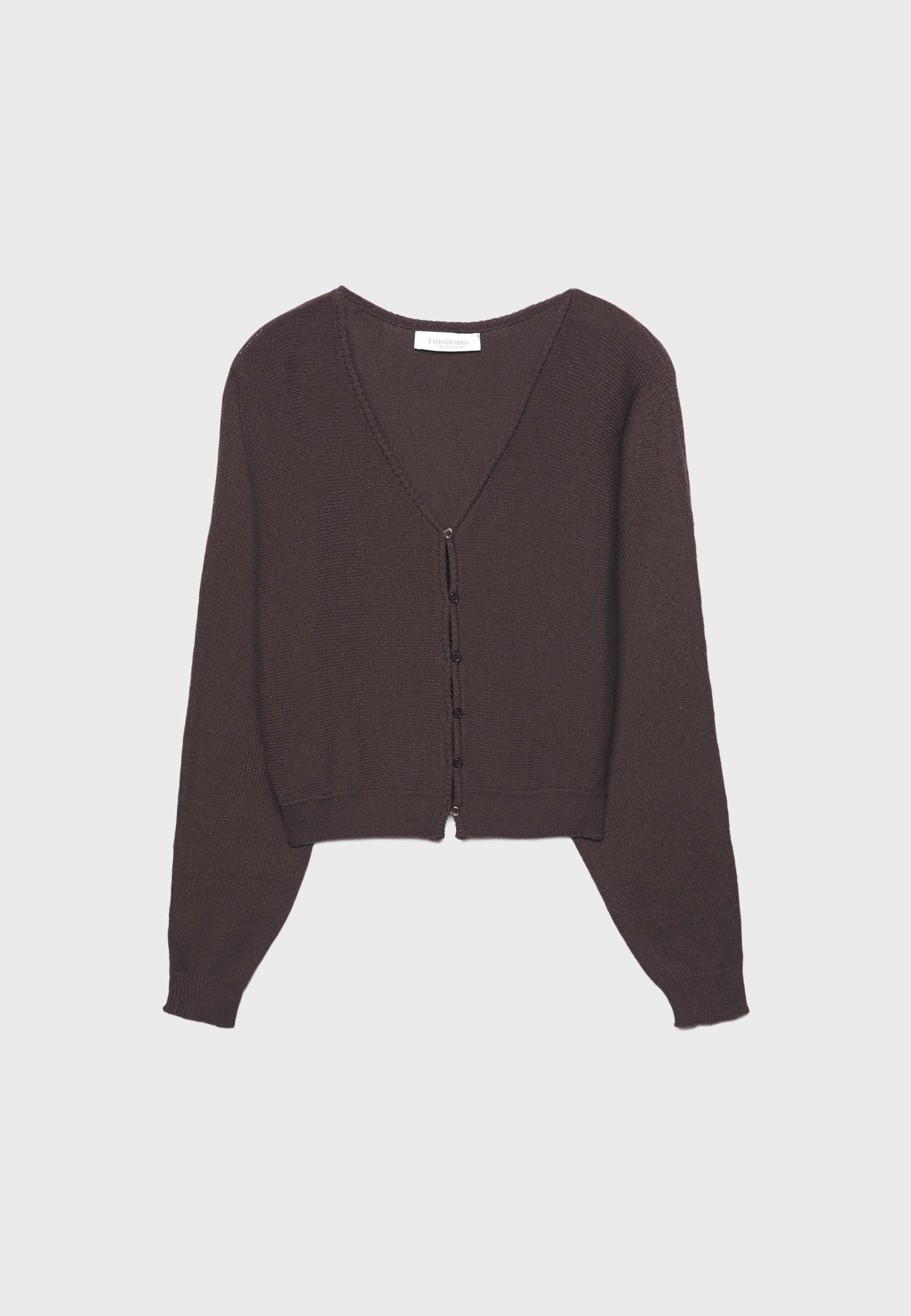 Batwing sleeve knit cardigan — Brown