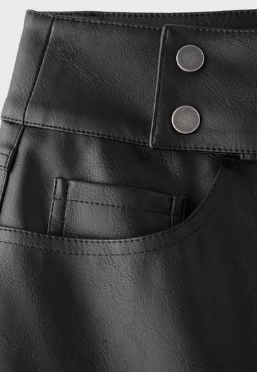 Leather effect hammer-waist mini skirt — Black 8