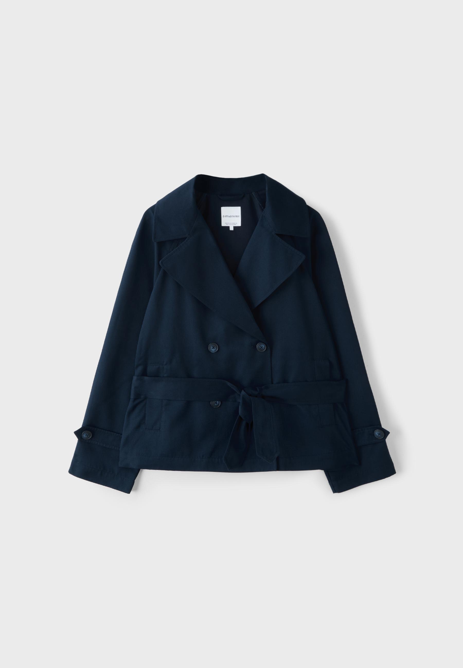 Short flowing belted trench coat — Blue