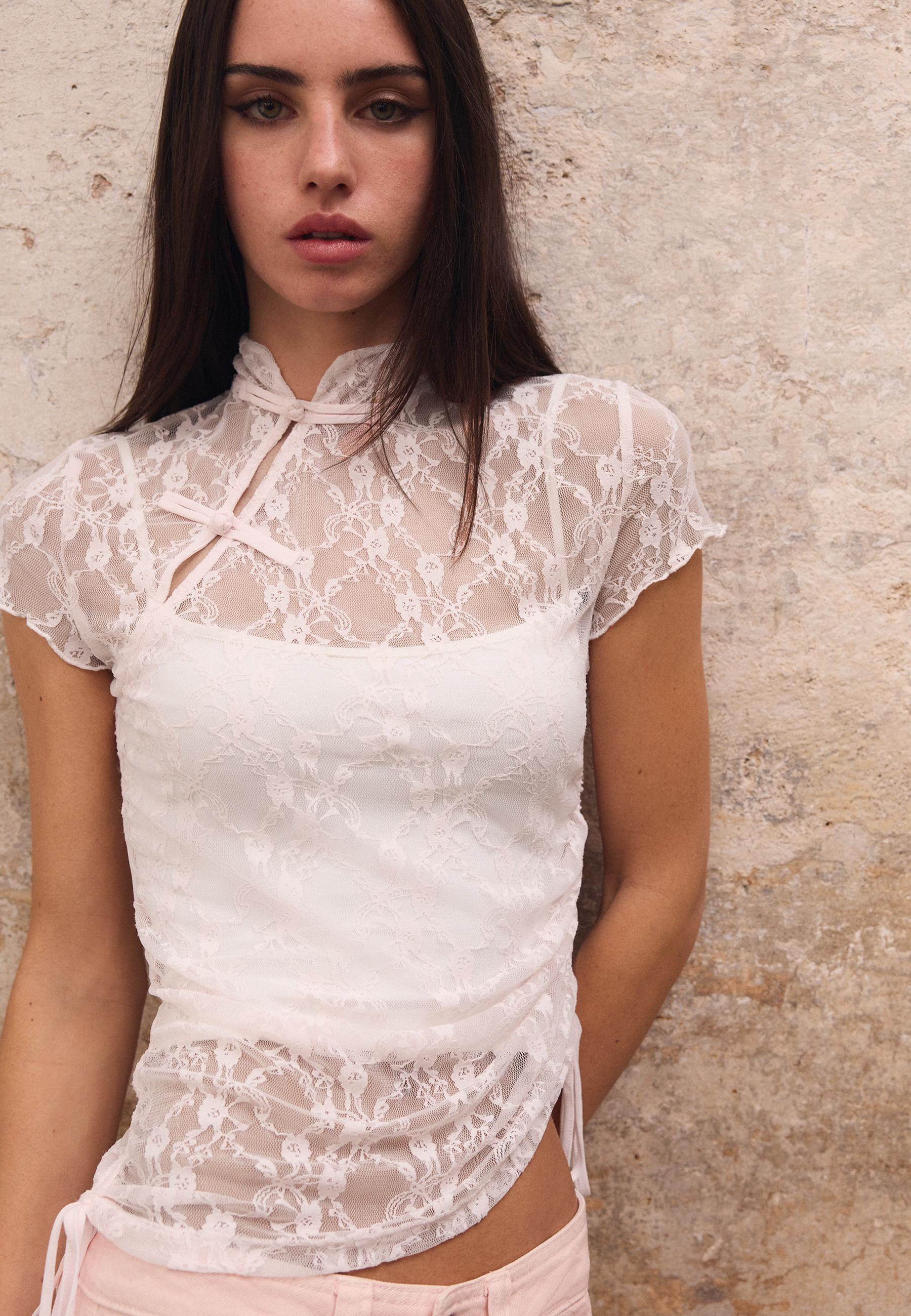 Short sleeve lace T-shirt — Pastel pink
