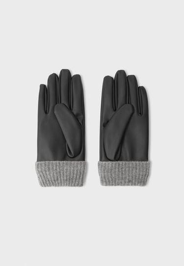 Combined chunky knit gloves — Black 1