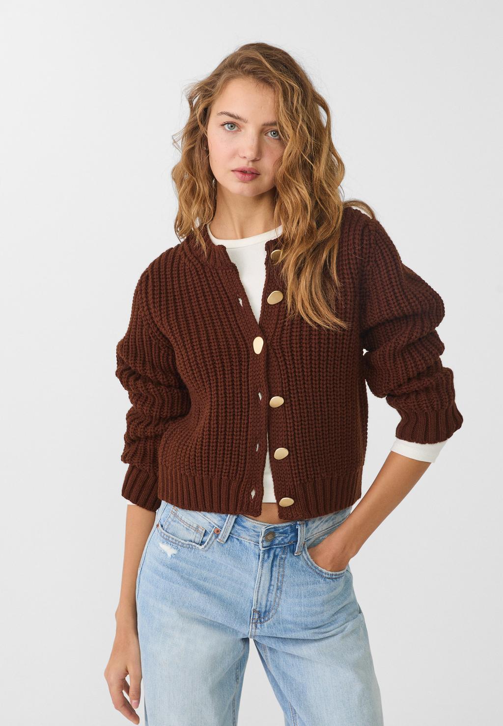 Knit cardigan with golden buttons