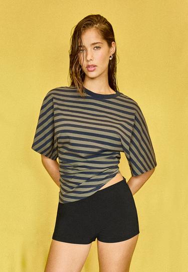B08 Striped short sleeve T-shirt — Khaki 2