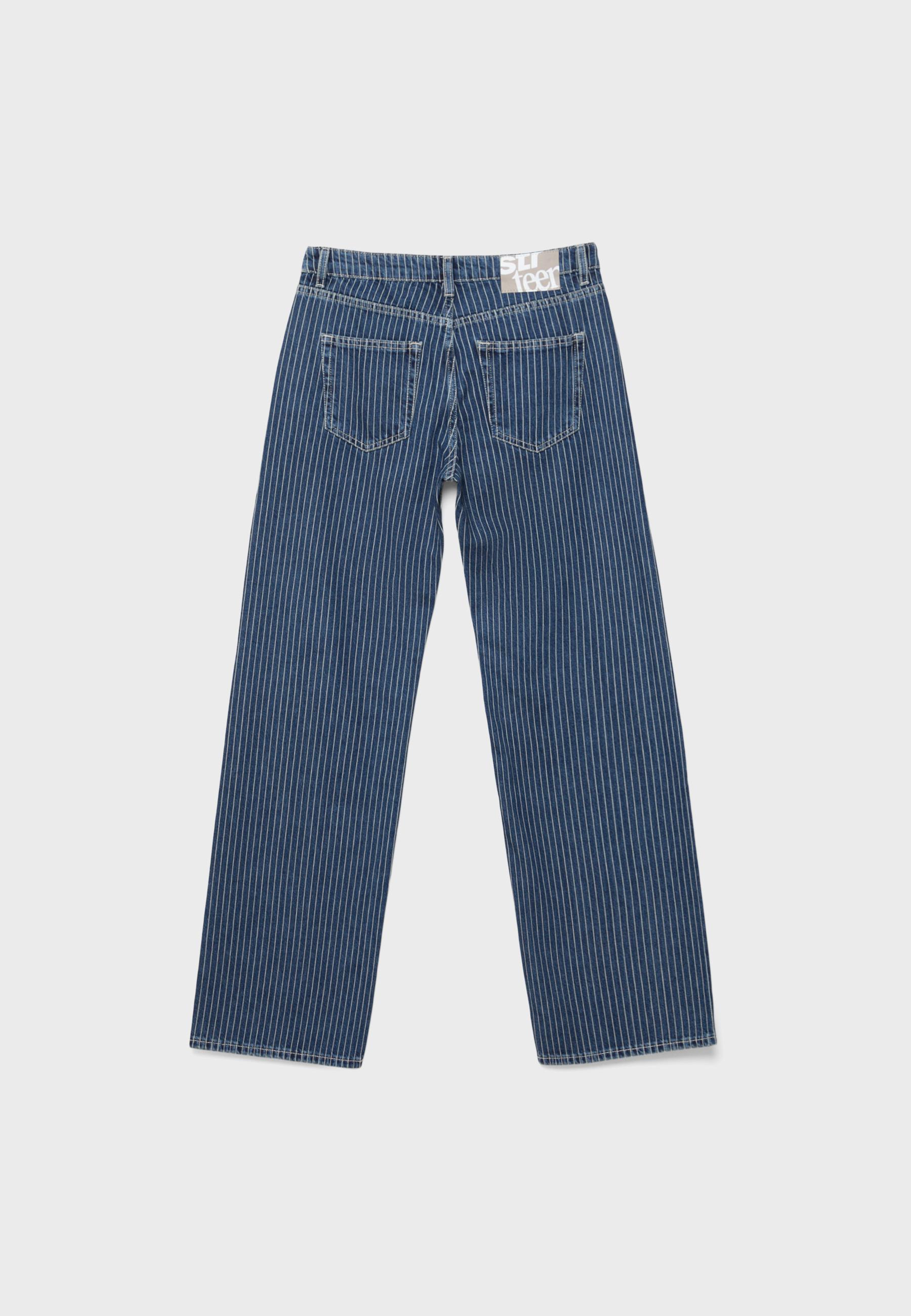 Mid-waist striped baggy jeans — MEDIUM LIGHT BLUE DENIM