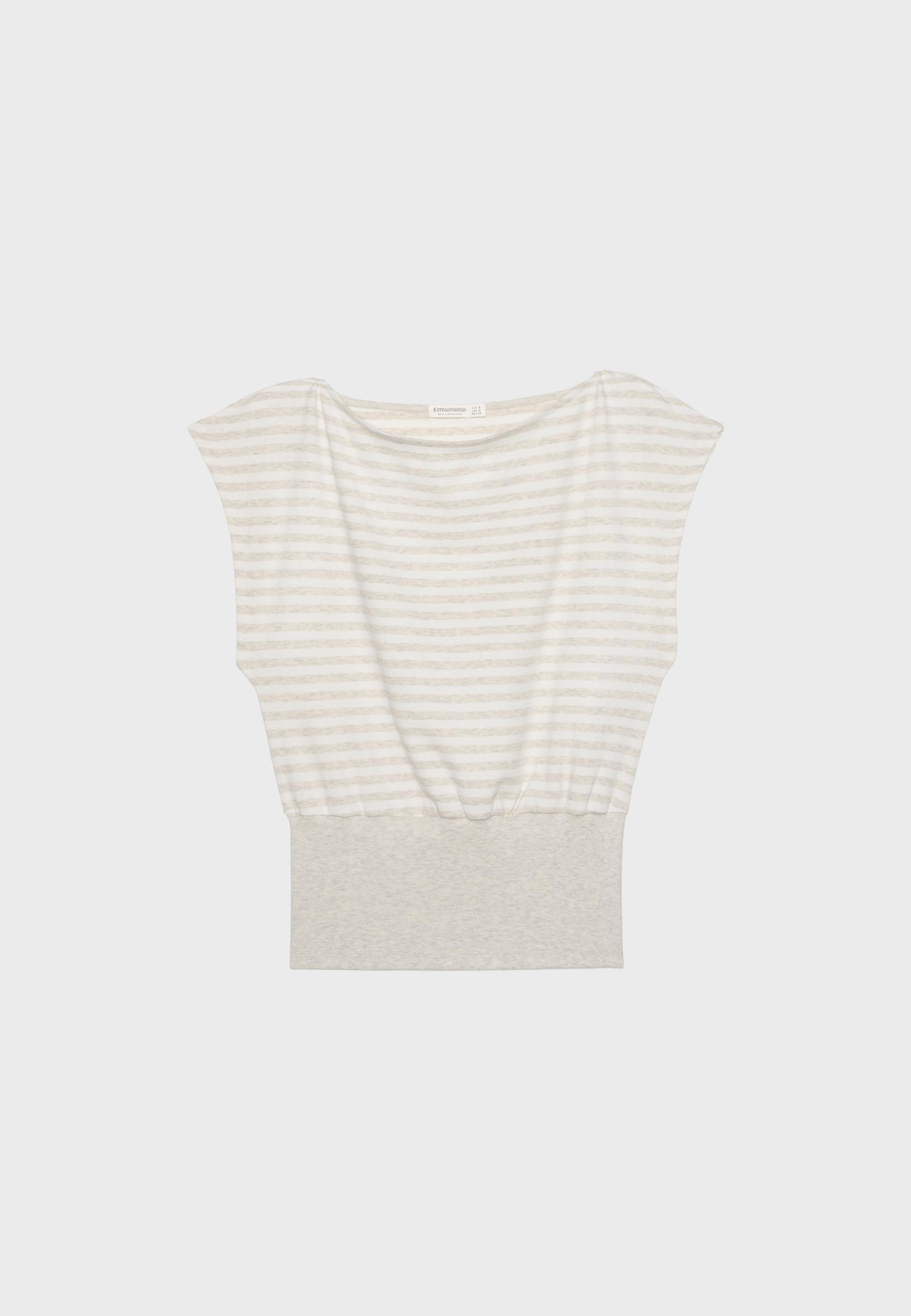 Striped Boat Neck Fitted T-Shirt — Stone