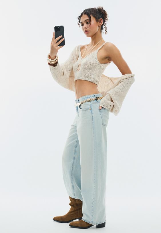 Stradivarius Tricot Vest Met Vleermuismouw En Lint Vanille S