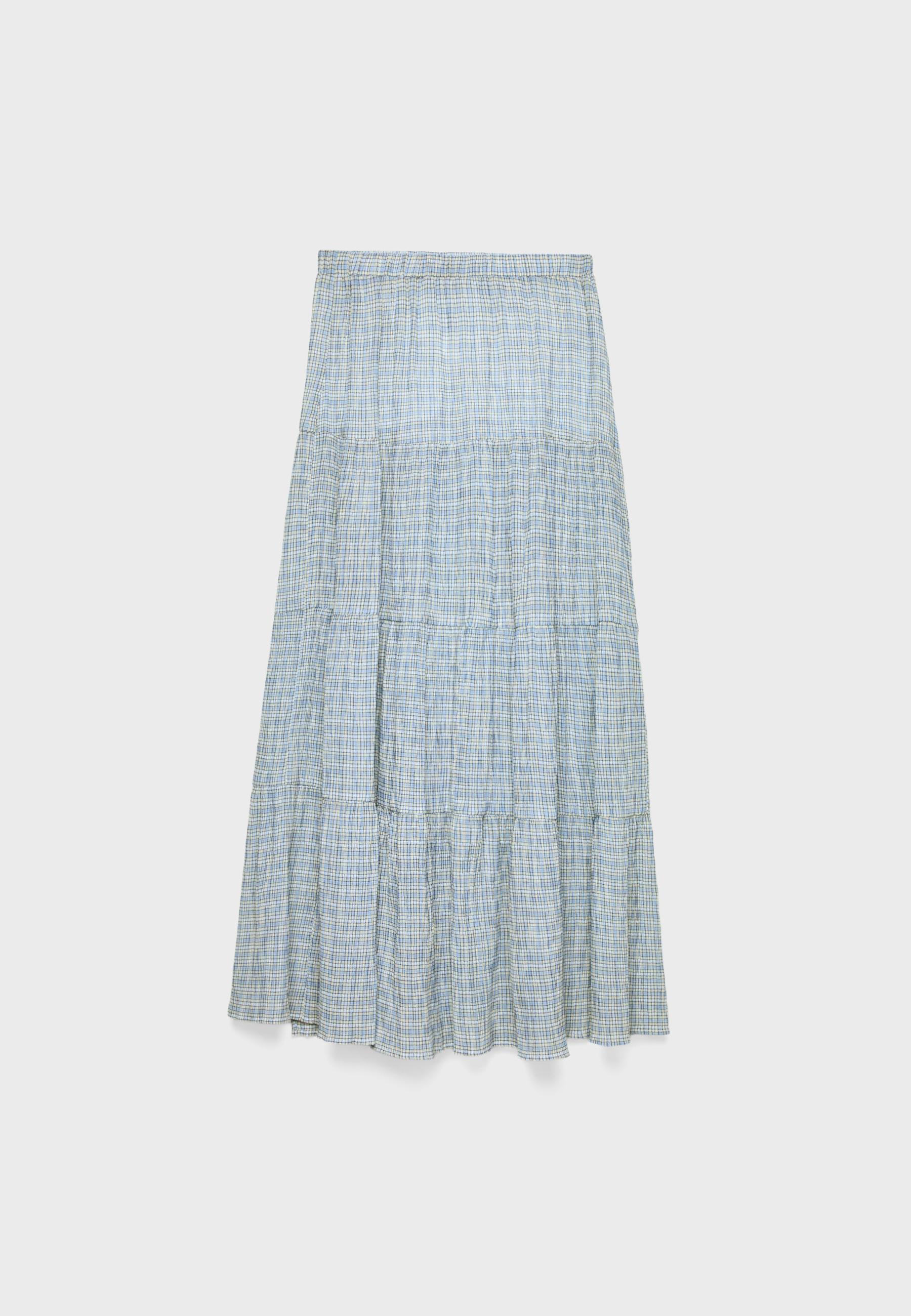 Long flowing check skirt with slit - Women's fashion