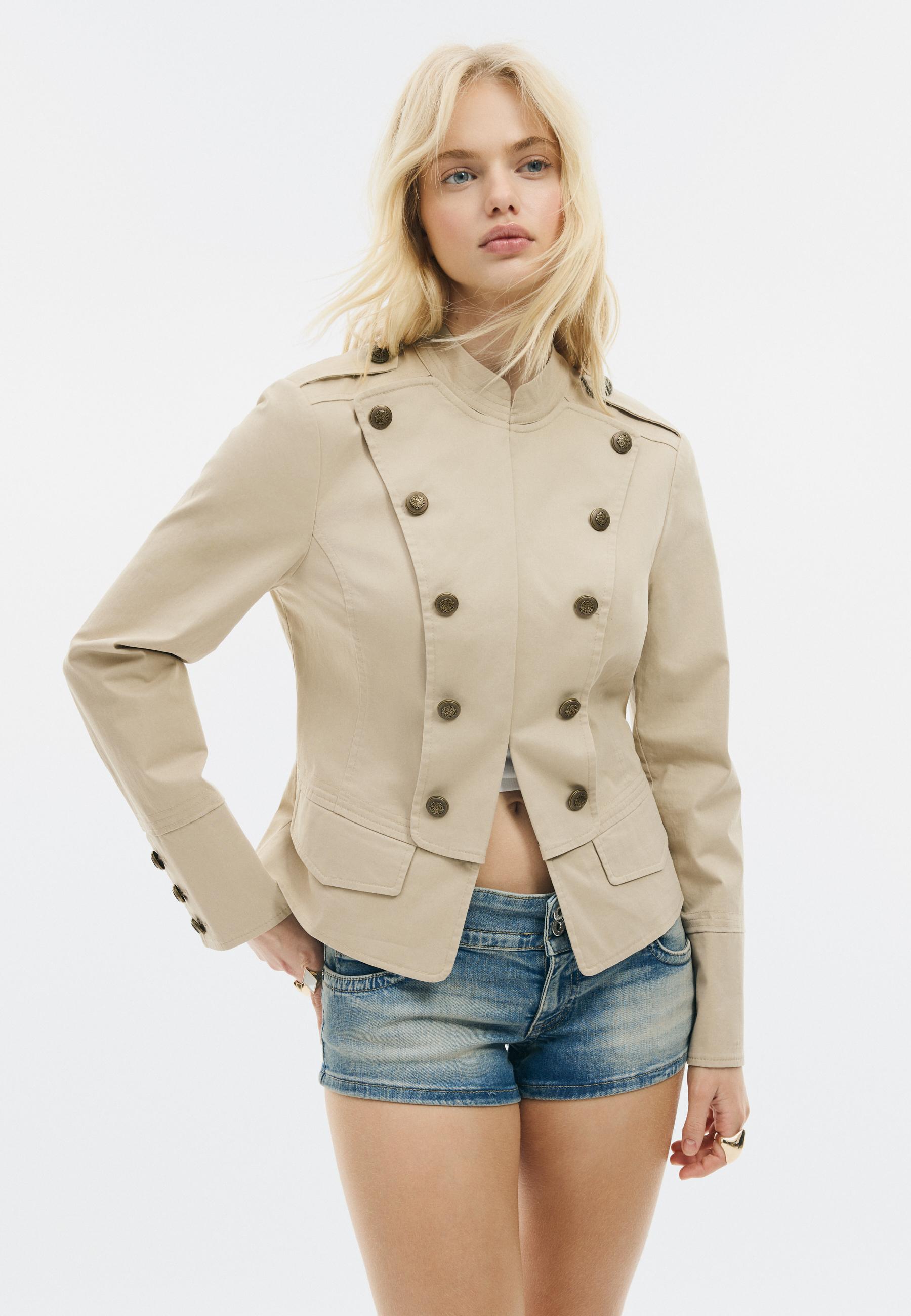 Stand collar buttoned blazer — Beige