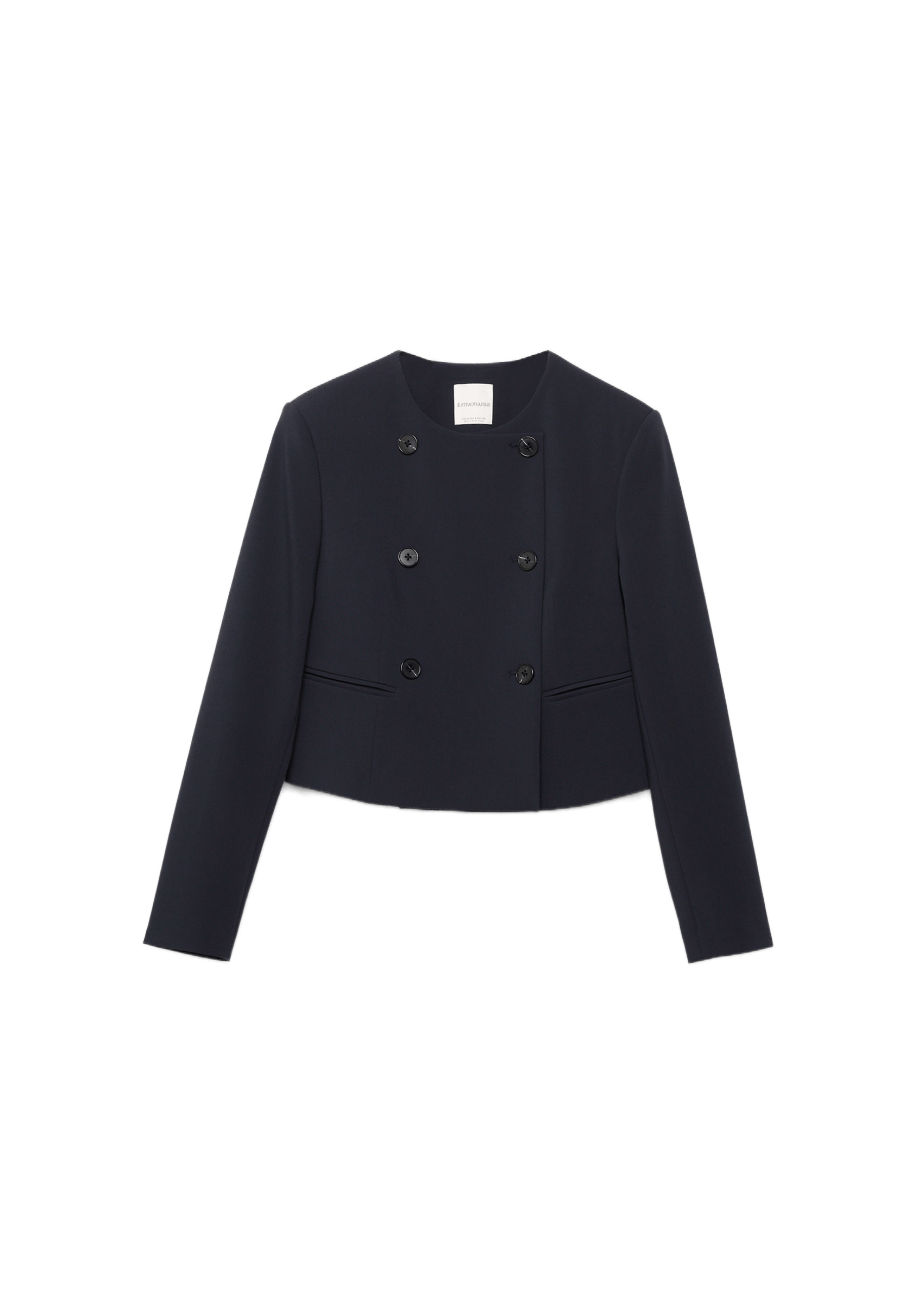 Cropped round neck blazer — Navy blue