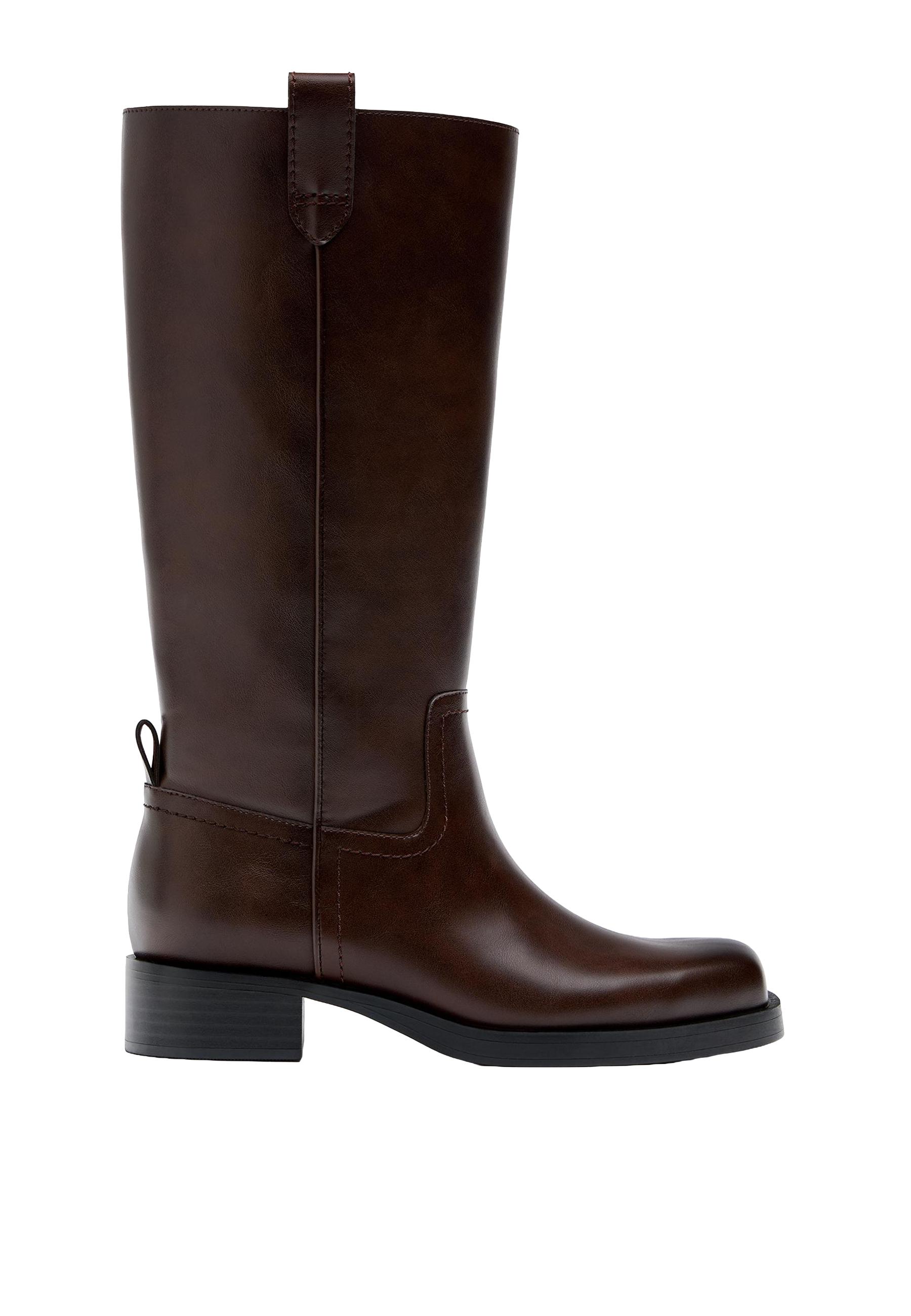 Flat leather effect boots — BROWN