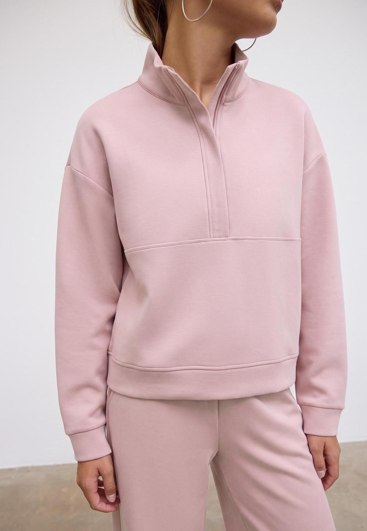 Soft-touch sweatshirt with zip — Pastel pink