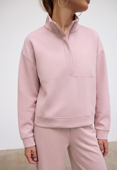 Soft-touch sweatshirt with zip — Pastel pink 4