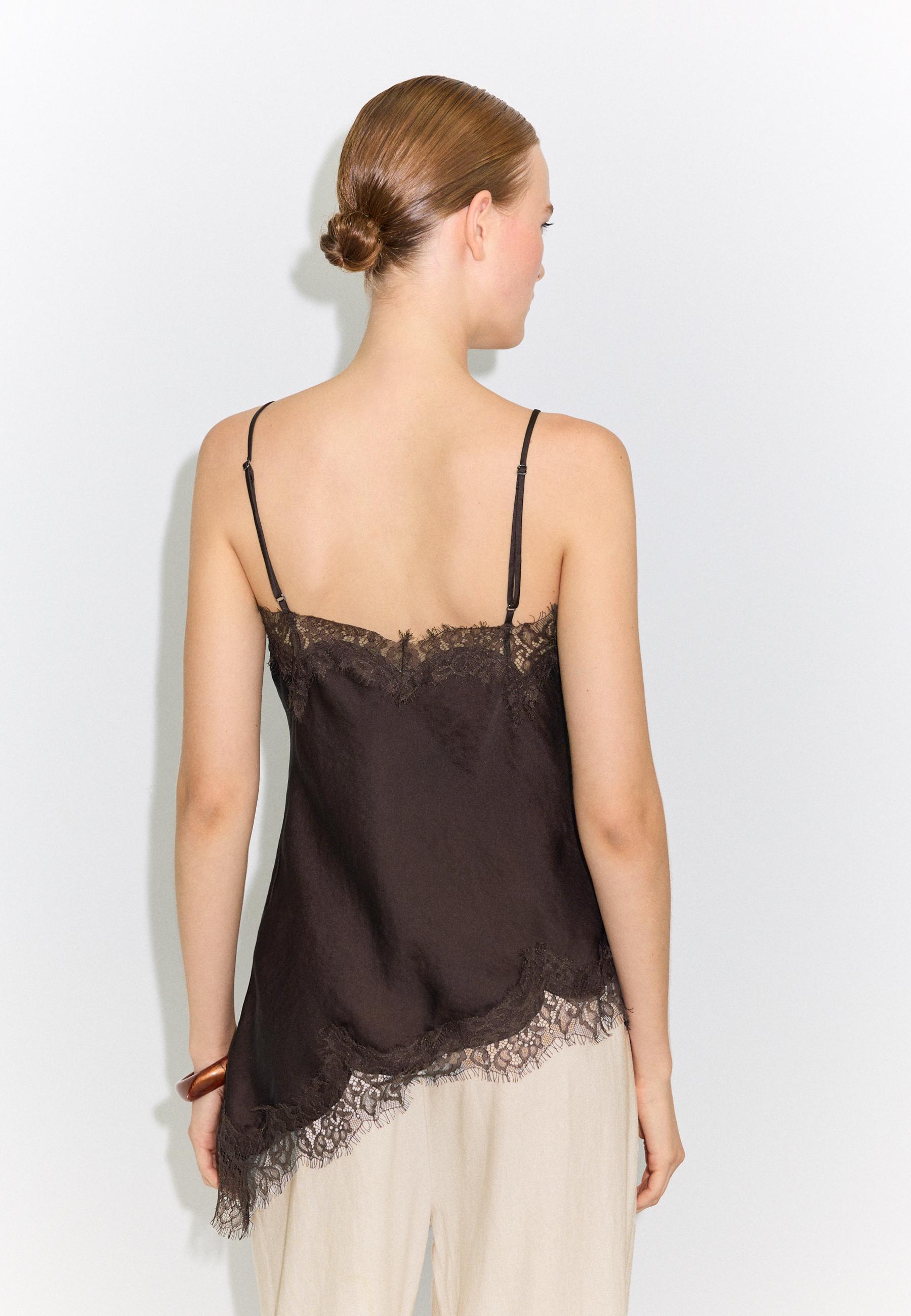Asymmetric lace camisole top — Brown