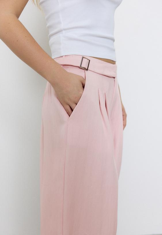 Stradivarius Darted Sarouel Trousers With Buckle Pastel Pink 16