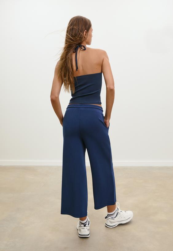 yumusak dokulu dokumlu culotte pantolon