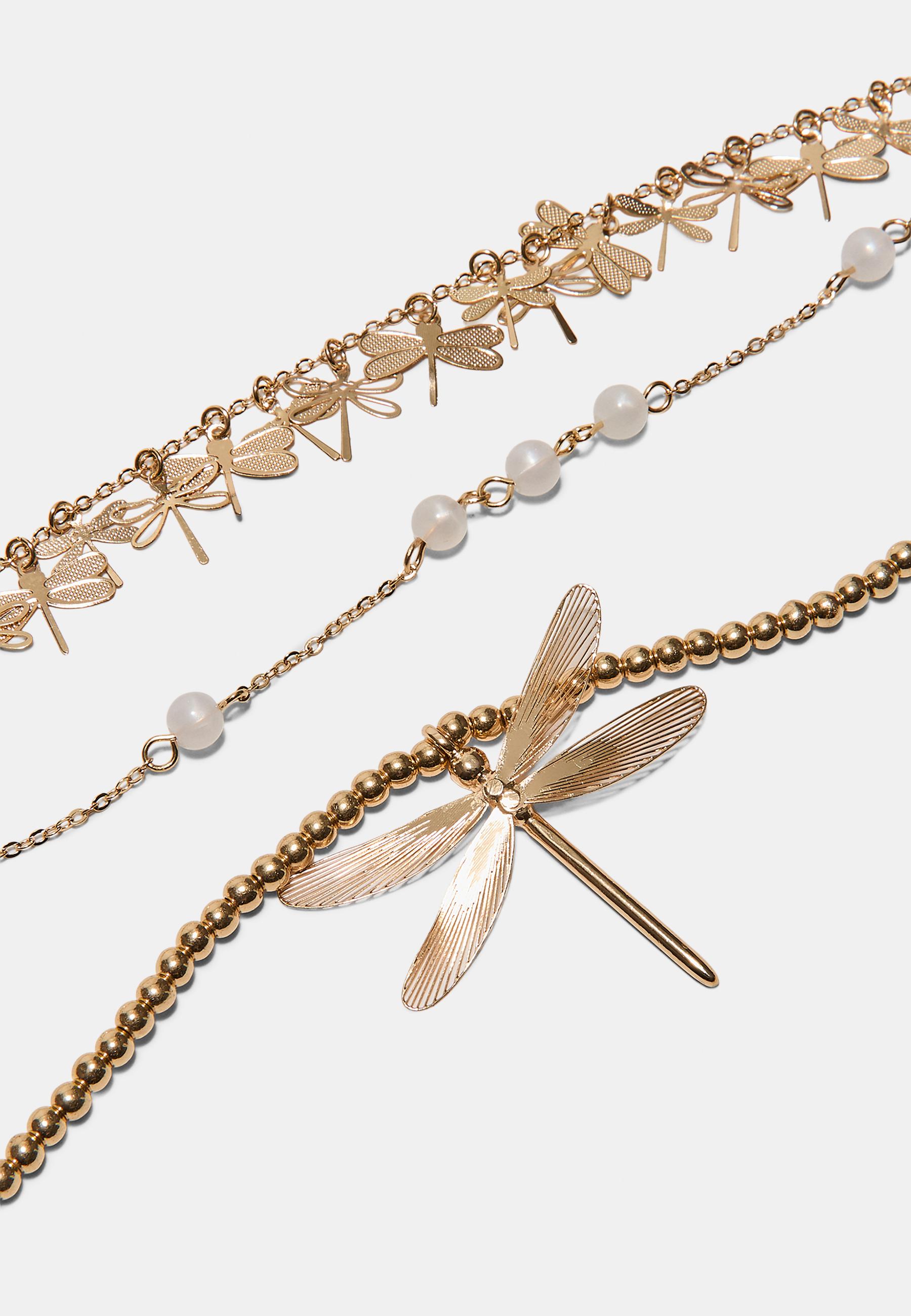 Set of 3 dragonfly necklaces — Gold