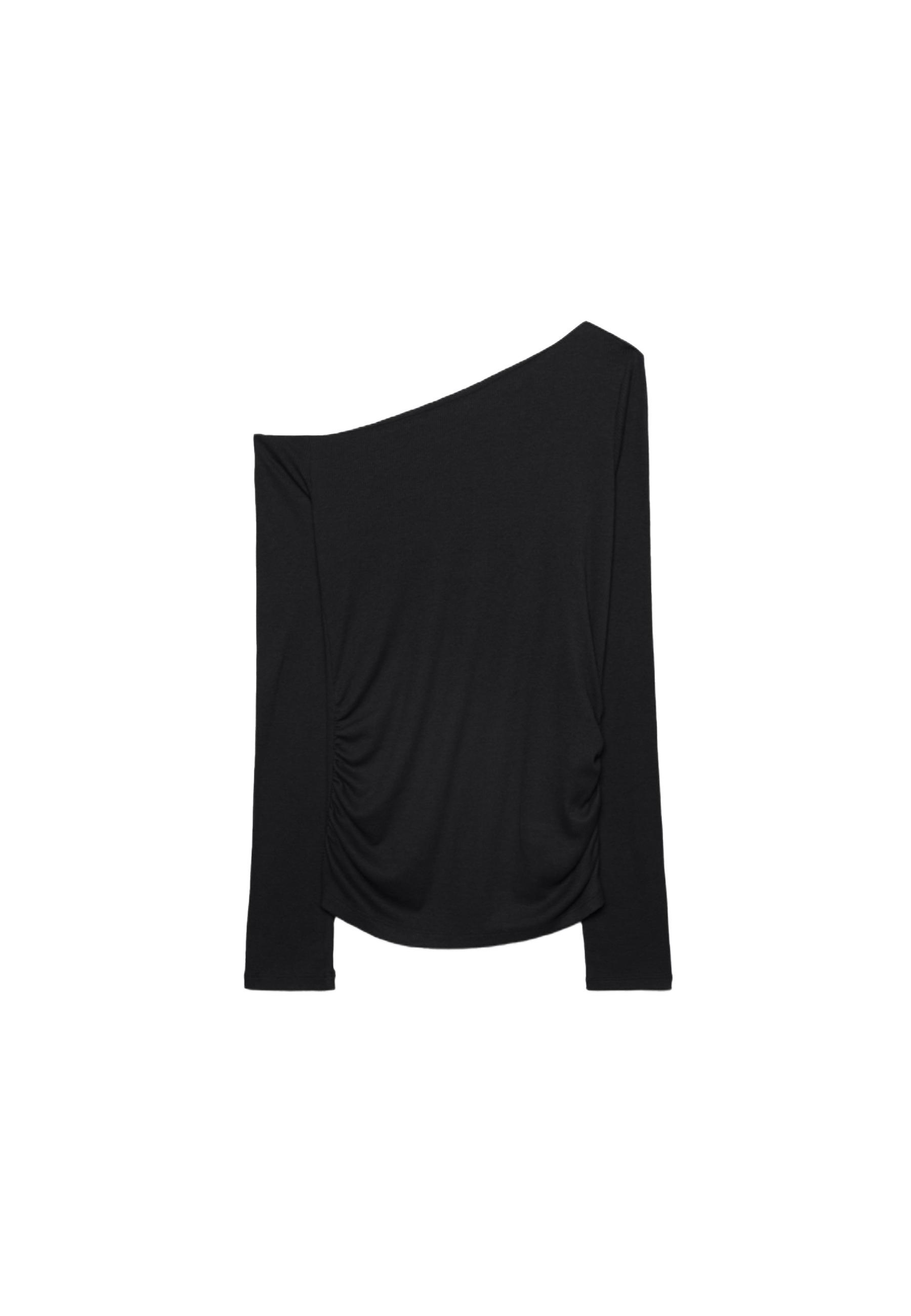 Asymmetric T-shirt with gathered detail — Black