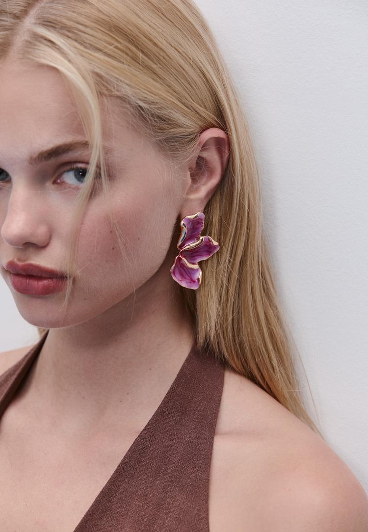 Stradivarius Σκουλαρίκια Βεντάλια Από Σμάλτο Φούξια Os φωτογραφία