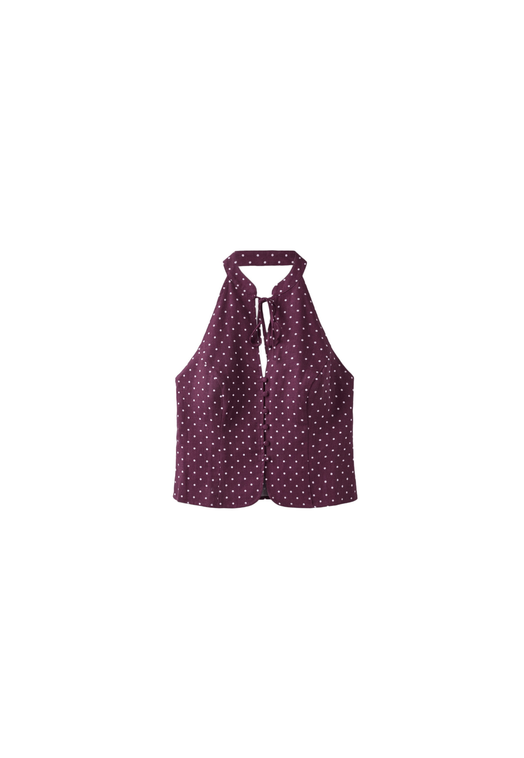 Polka dot print fitted halter top — Purple