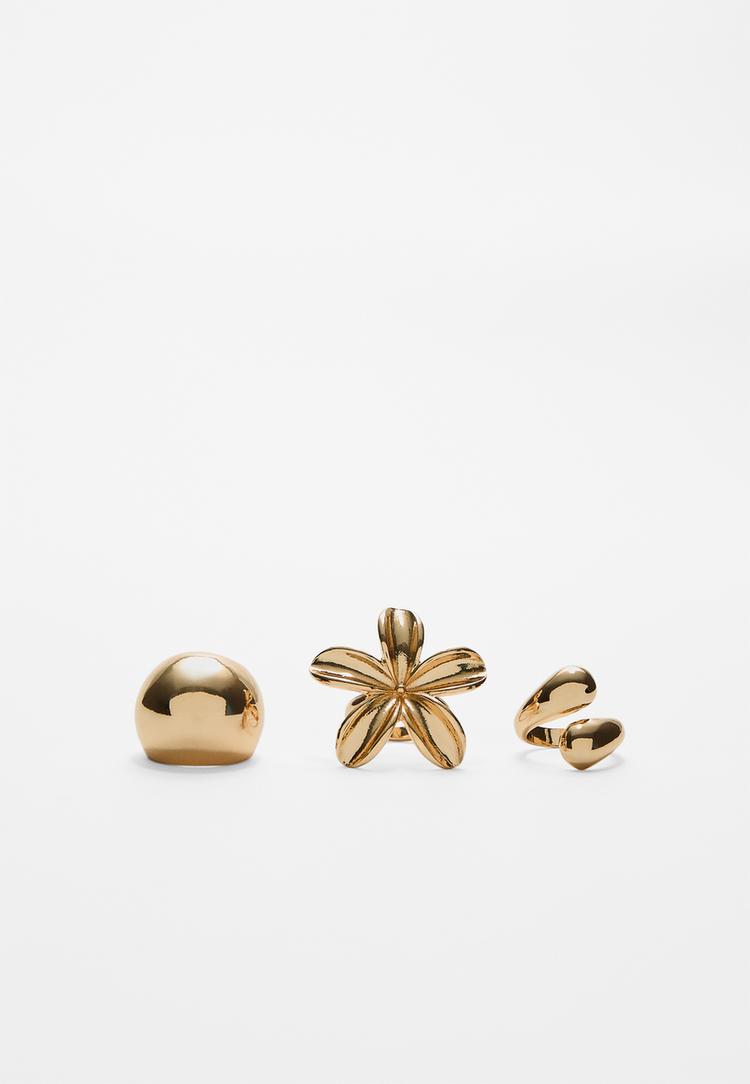 set 3 anillos flor y gota