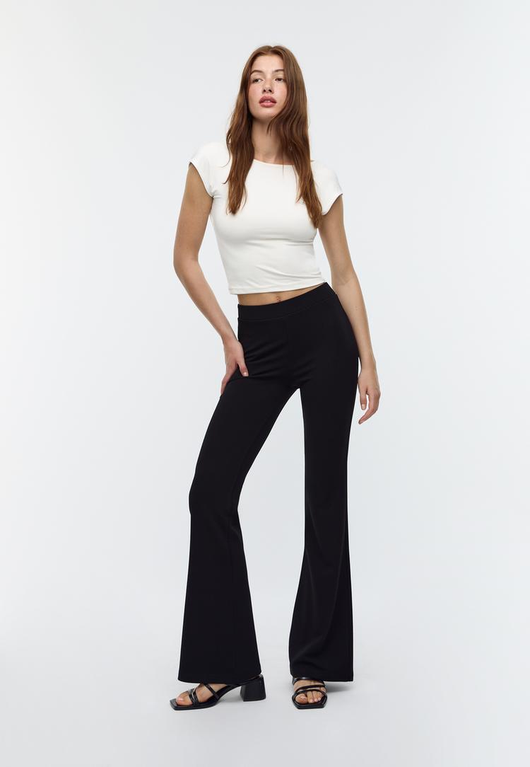 pantalon flare punto liso