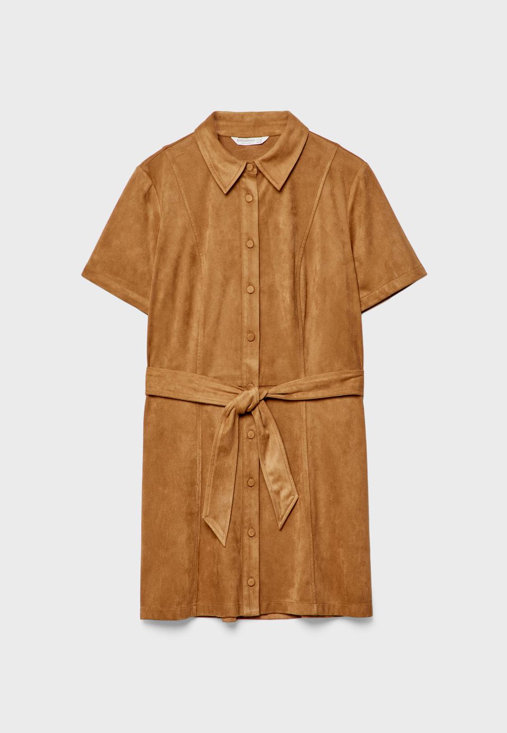 Robe chemise courte en suédine