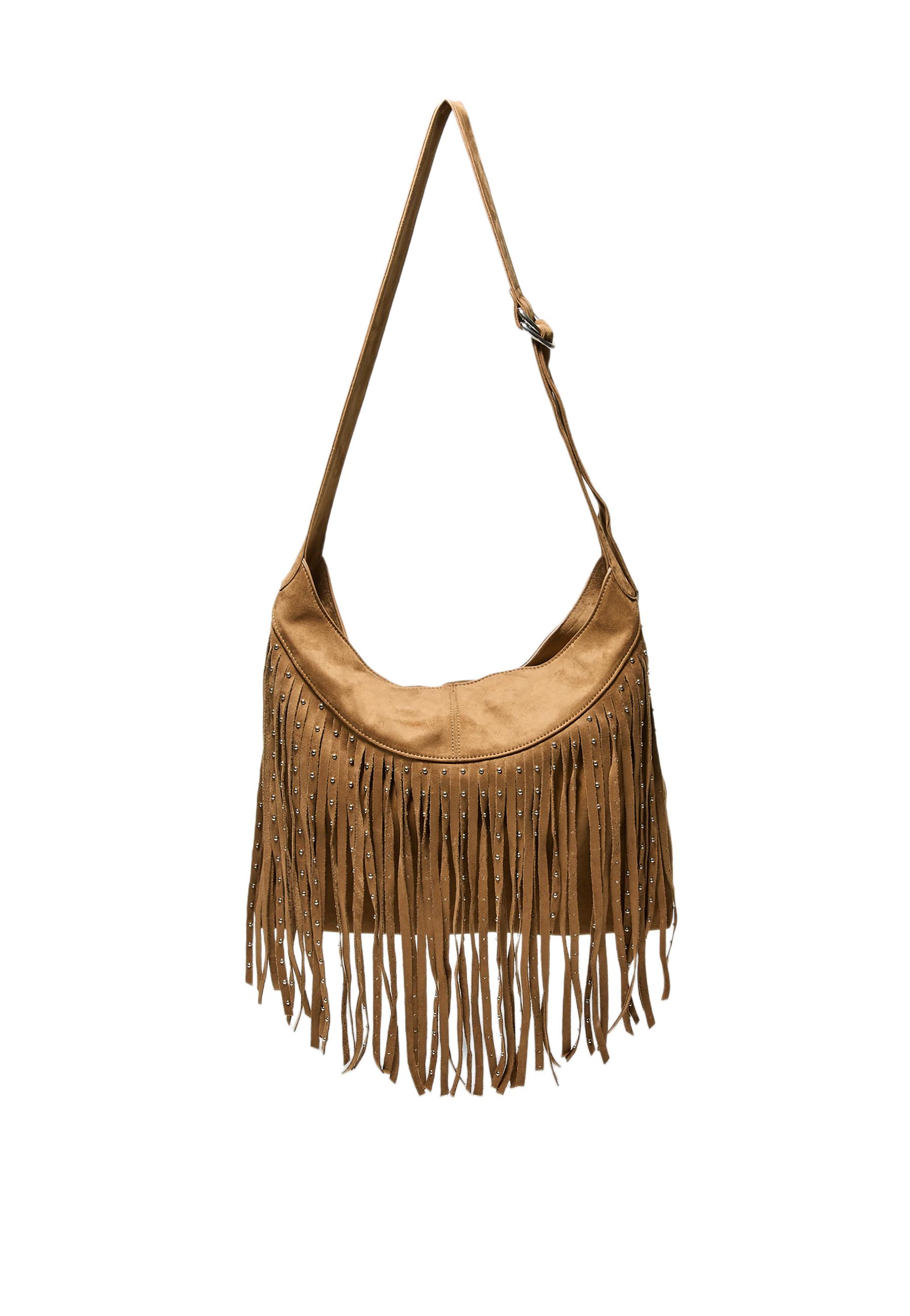 Soft touch shoulder bag with fringe detail — Caramel