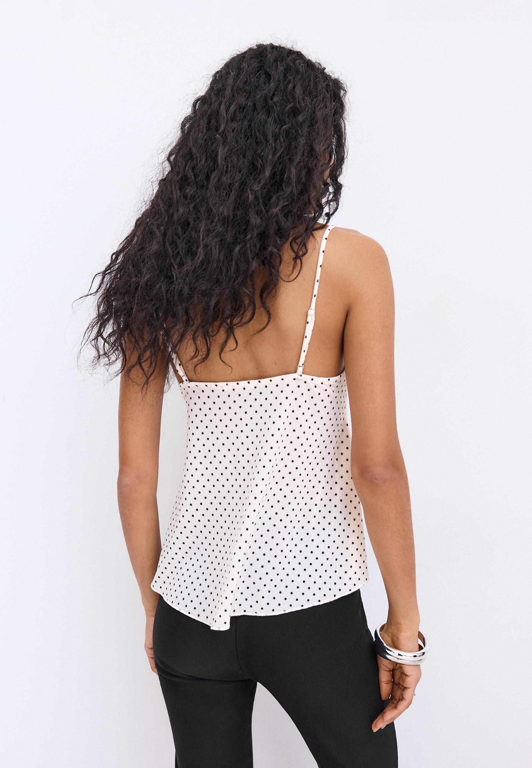 Printed ruffled top — Ecru
