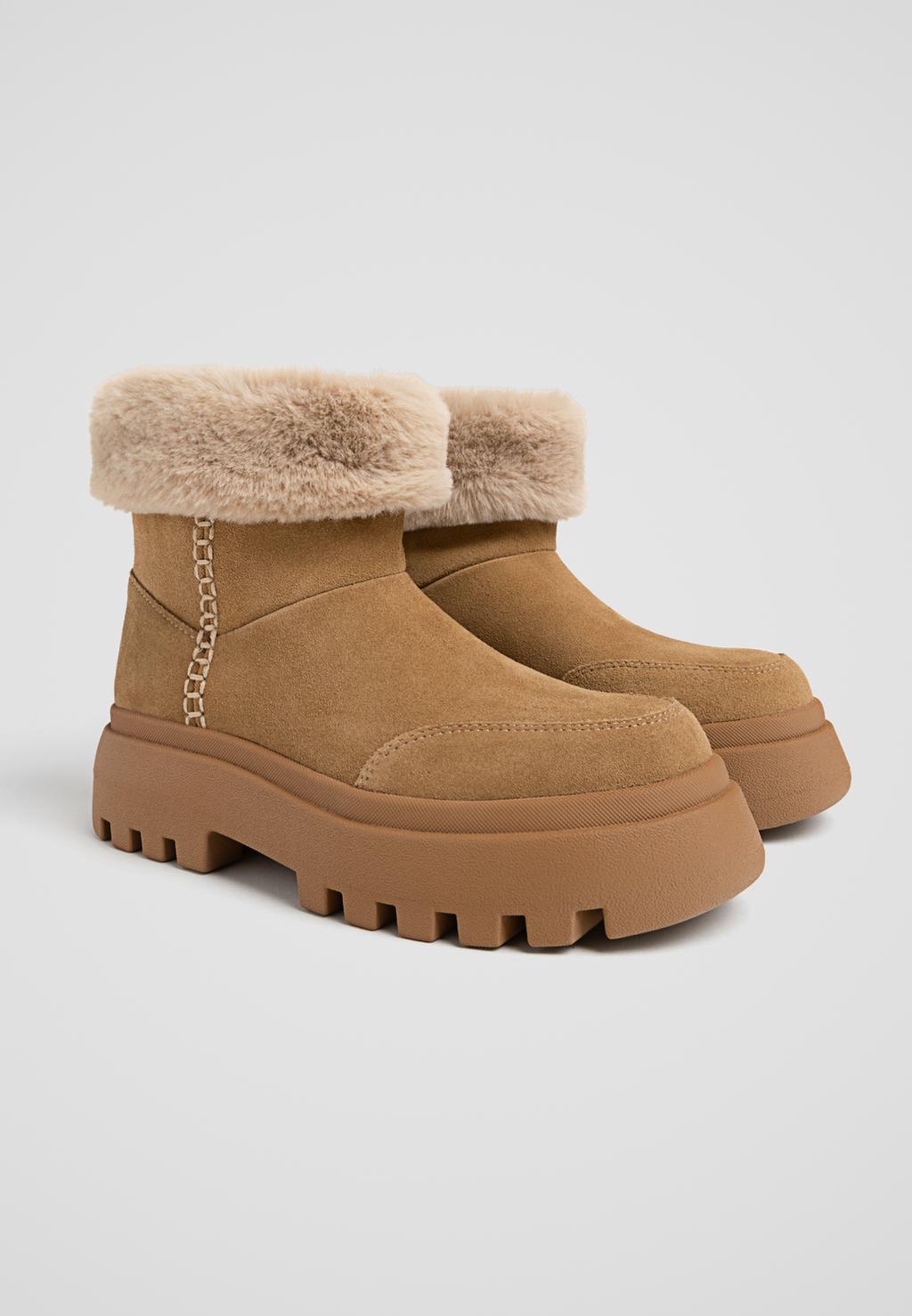 Botines planos piel efecto pelo