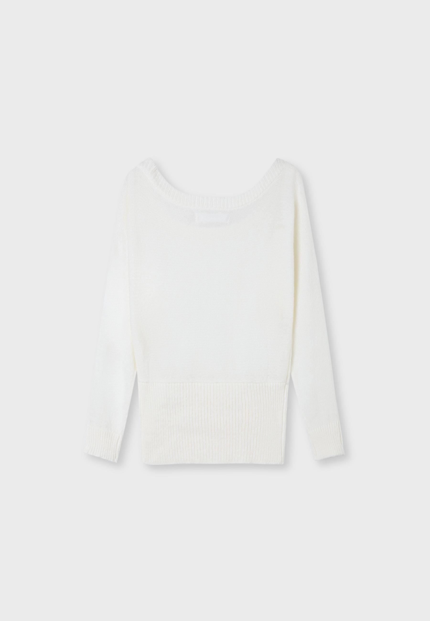 Boat neck waistband jumper — Ecru