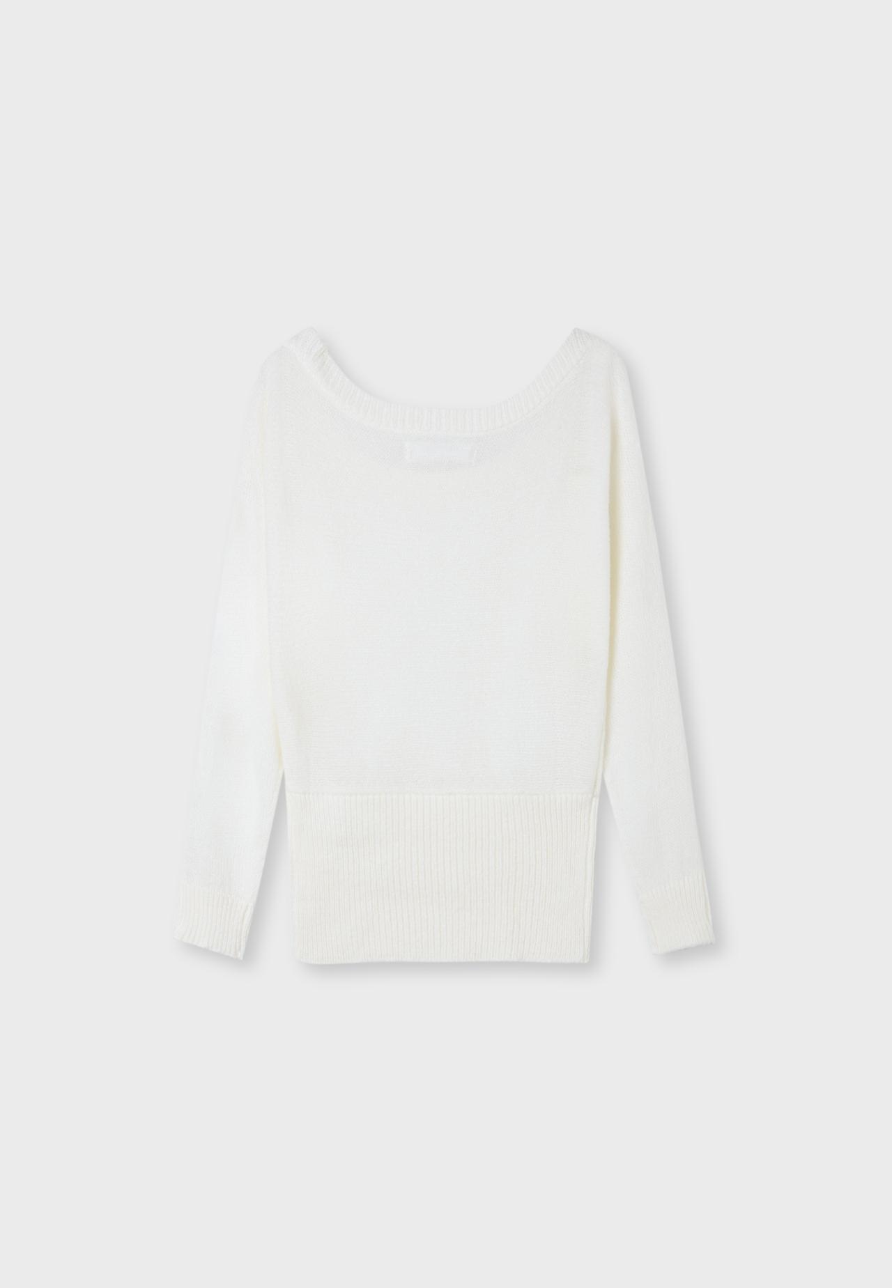 Boat neck jumper with waistband — Ecru