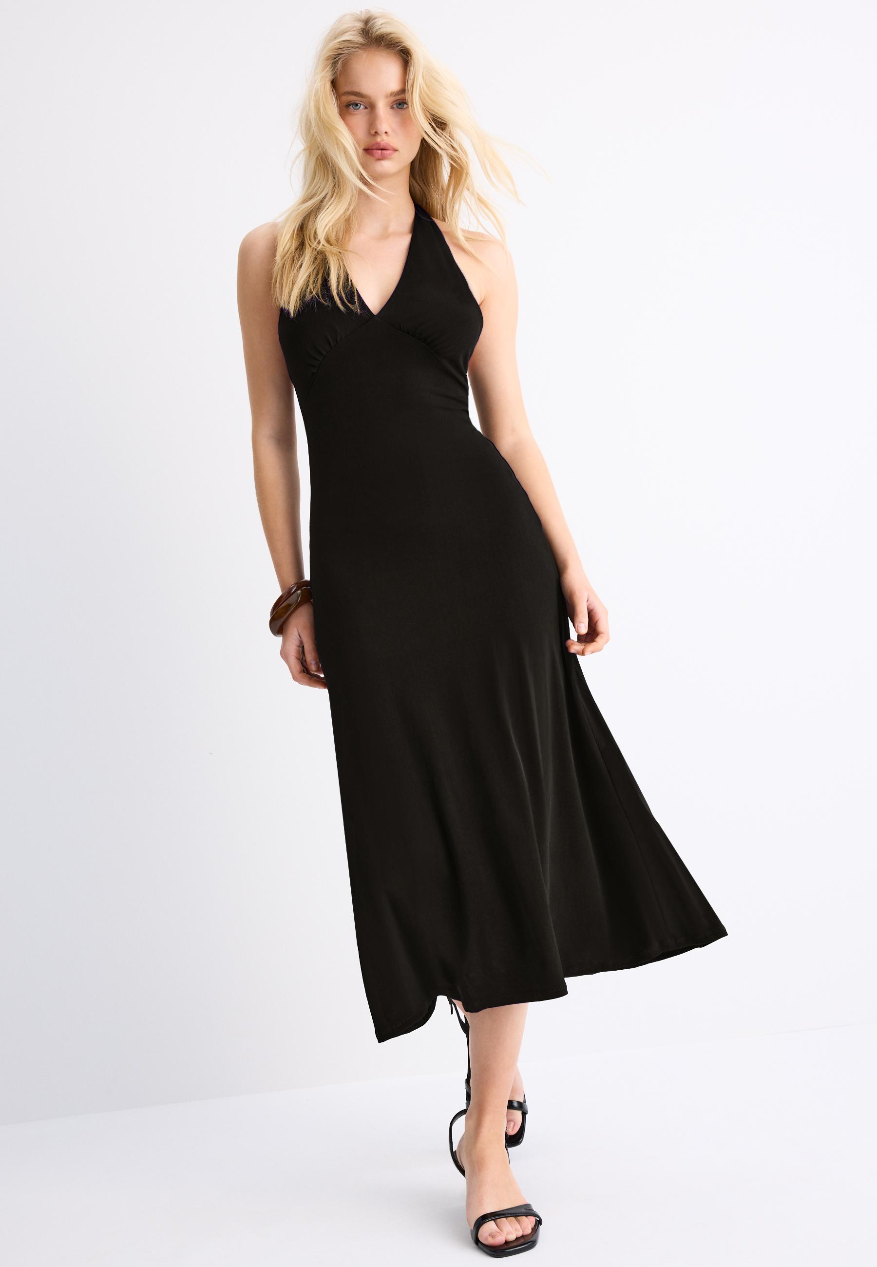 Midi dress with knot in back — Black