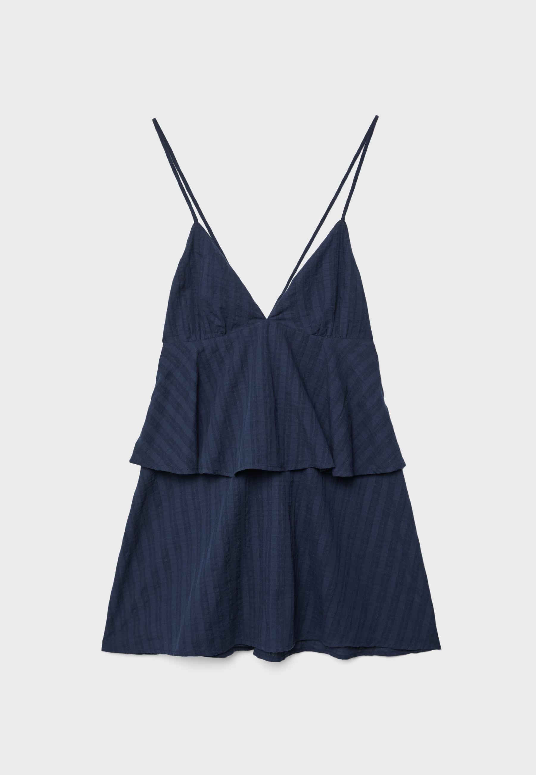 Short ruffled strappy dress — Dark blue