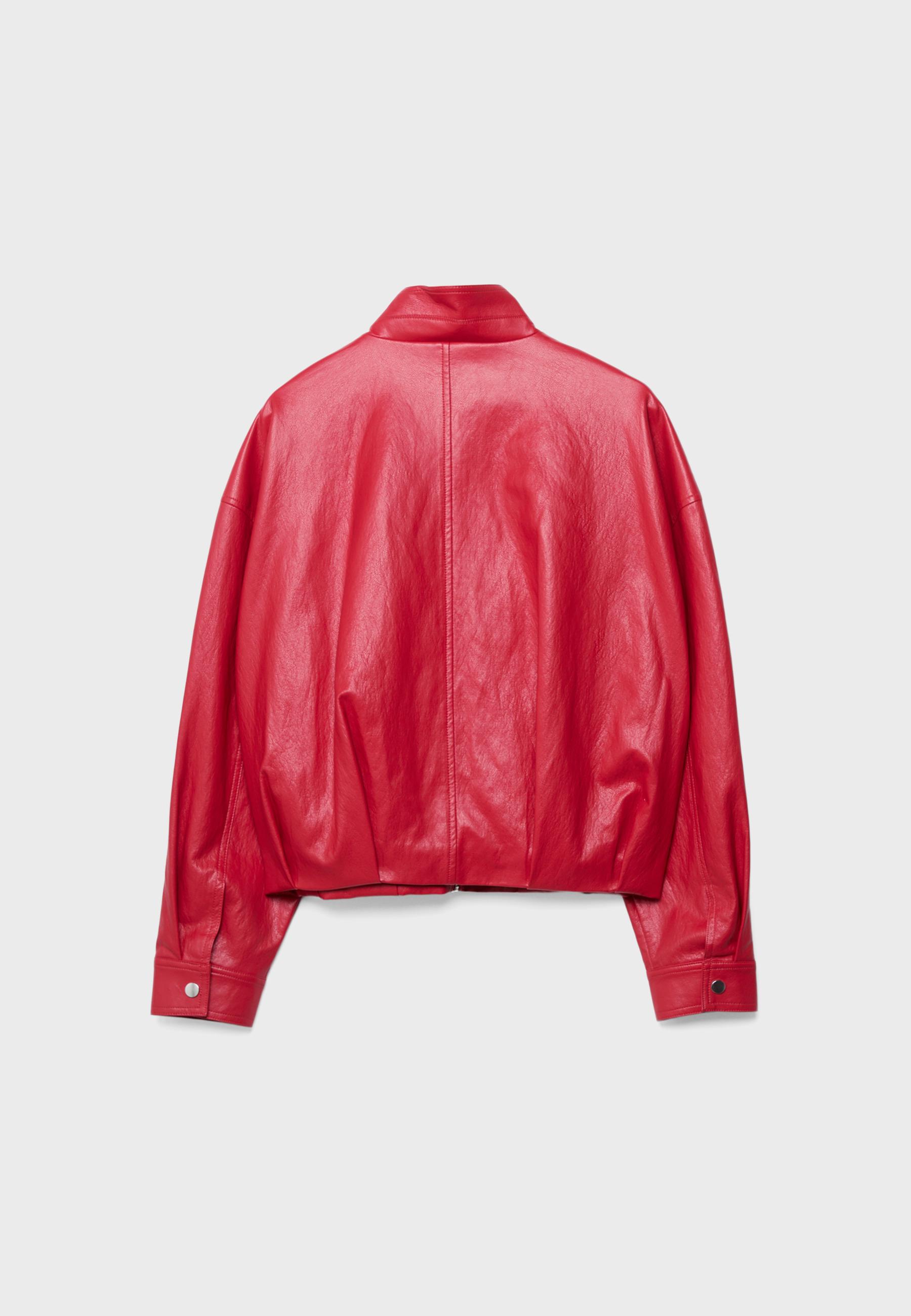 Leather effect balloon jacket with belt detail — Red