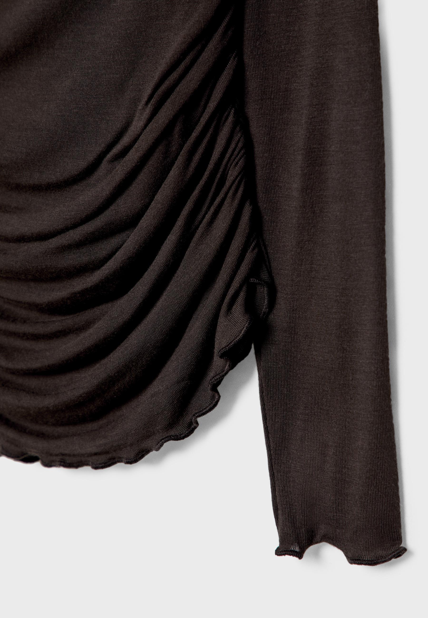 Gathered Off-the-Shoulder T-Shirt — Brown