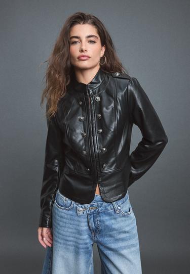Leather effect blazer with engraved buttons — Black 1