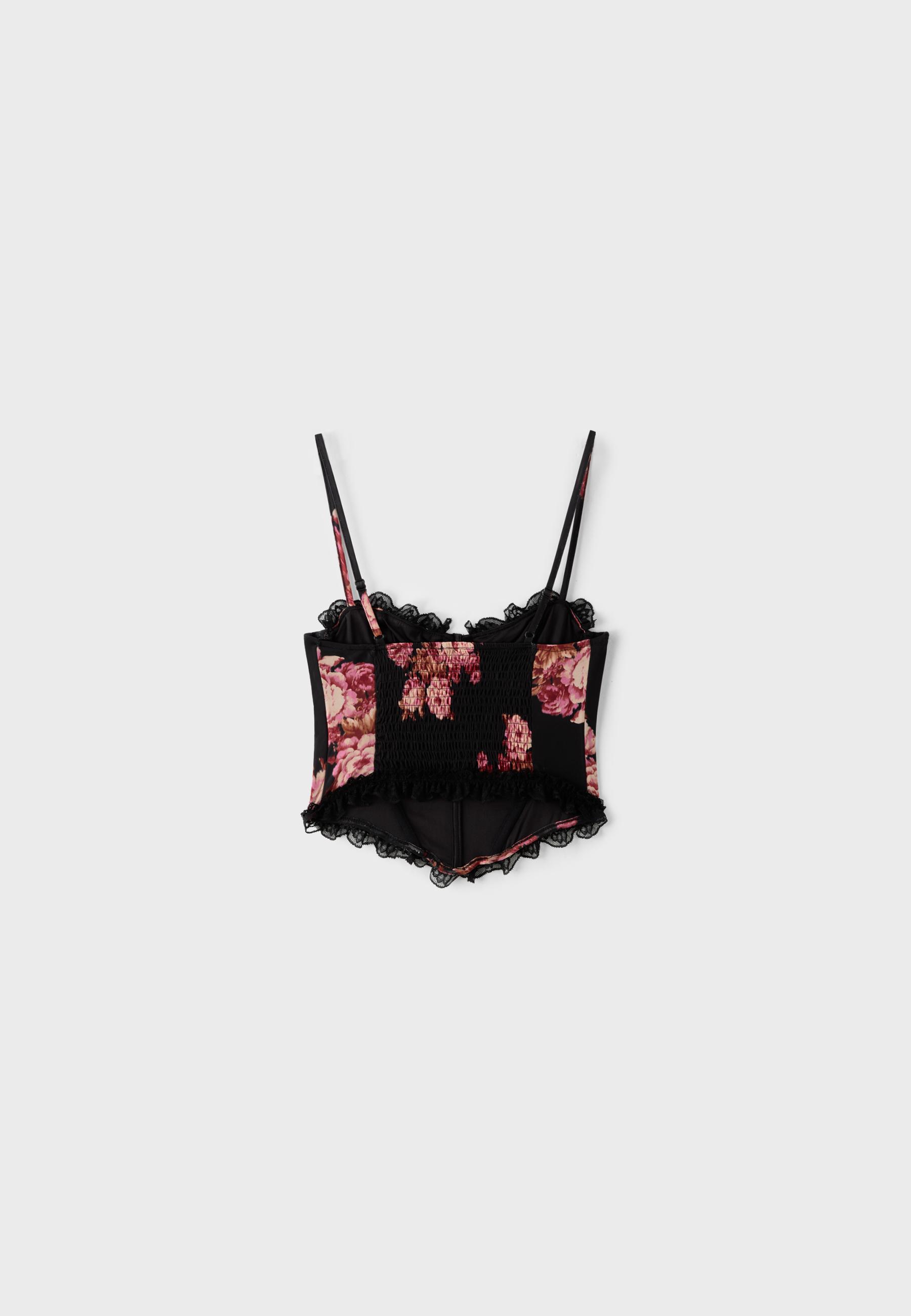 Fitted floral print cropped top — Red