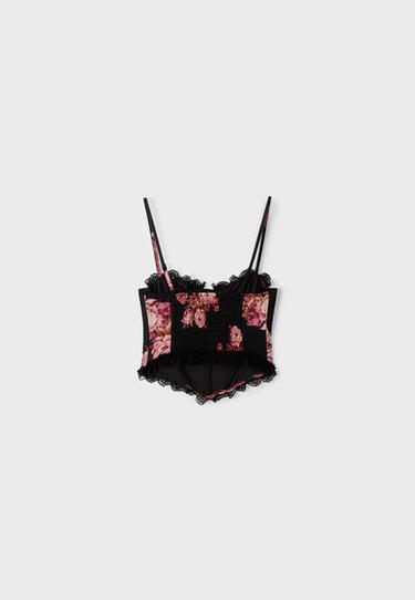 Fitted floral print crop top — Red 8