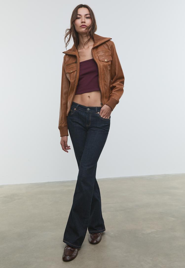 leather jacket with contrast ribbing