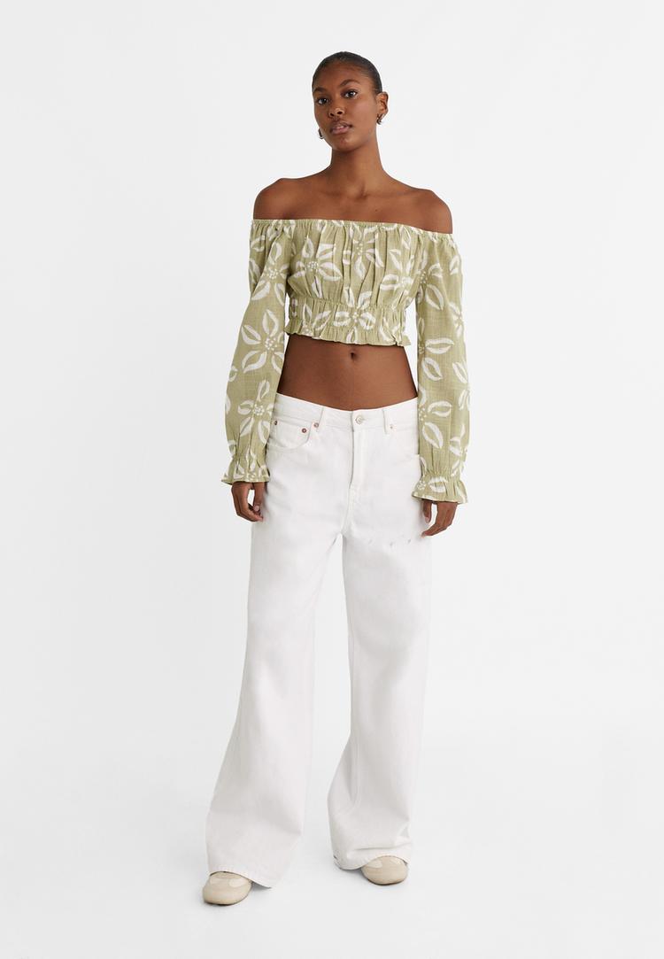 elastische blouse met blote schouders