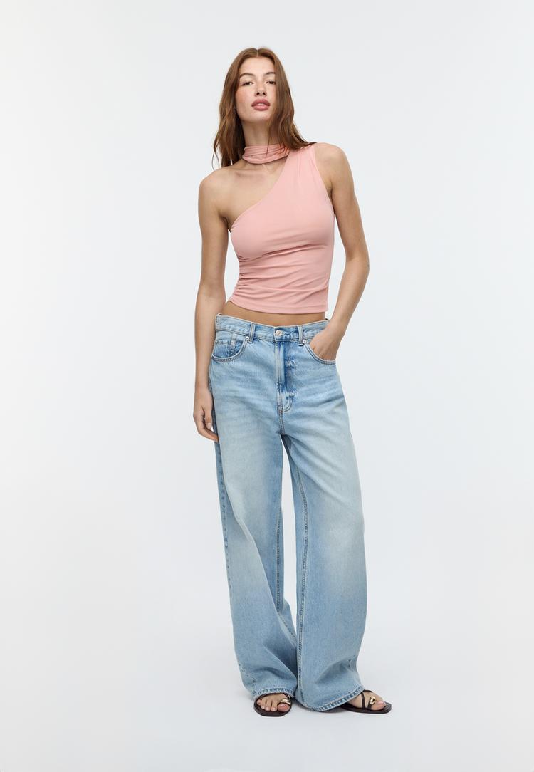 top asimmetrico in tulle con foulard