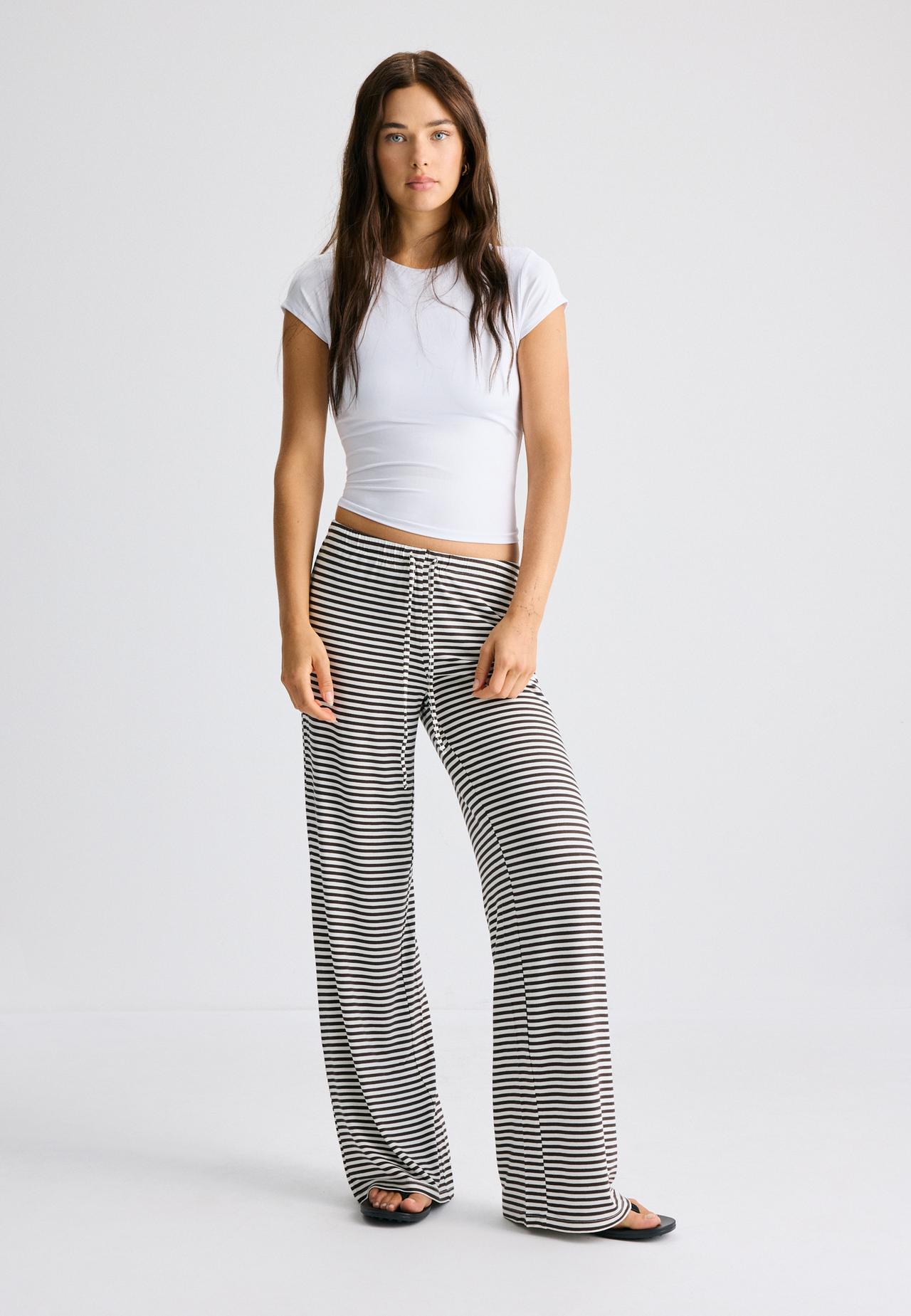 Striped slim-waist jogger trousers — Brown